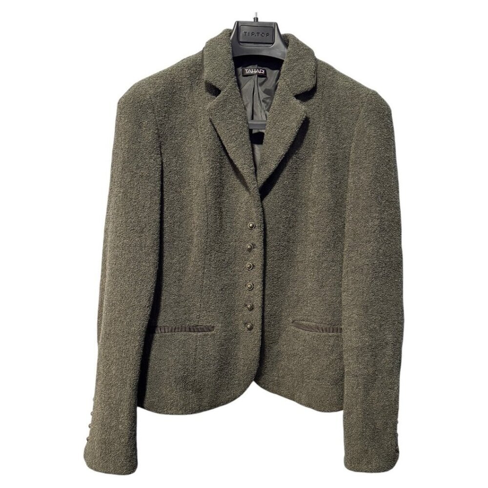 Tahari Grey Textured viscose Wool Suit Blazer‎ Jacket size 12
